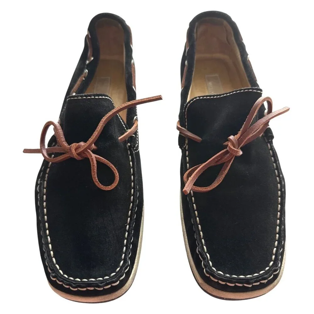 Michael Kors Black Loafers Suede Boat Shoes Leather Laces Made In Italy Size 9